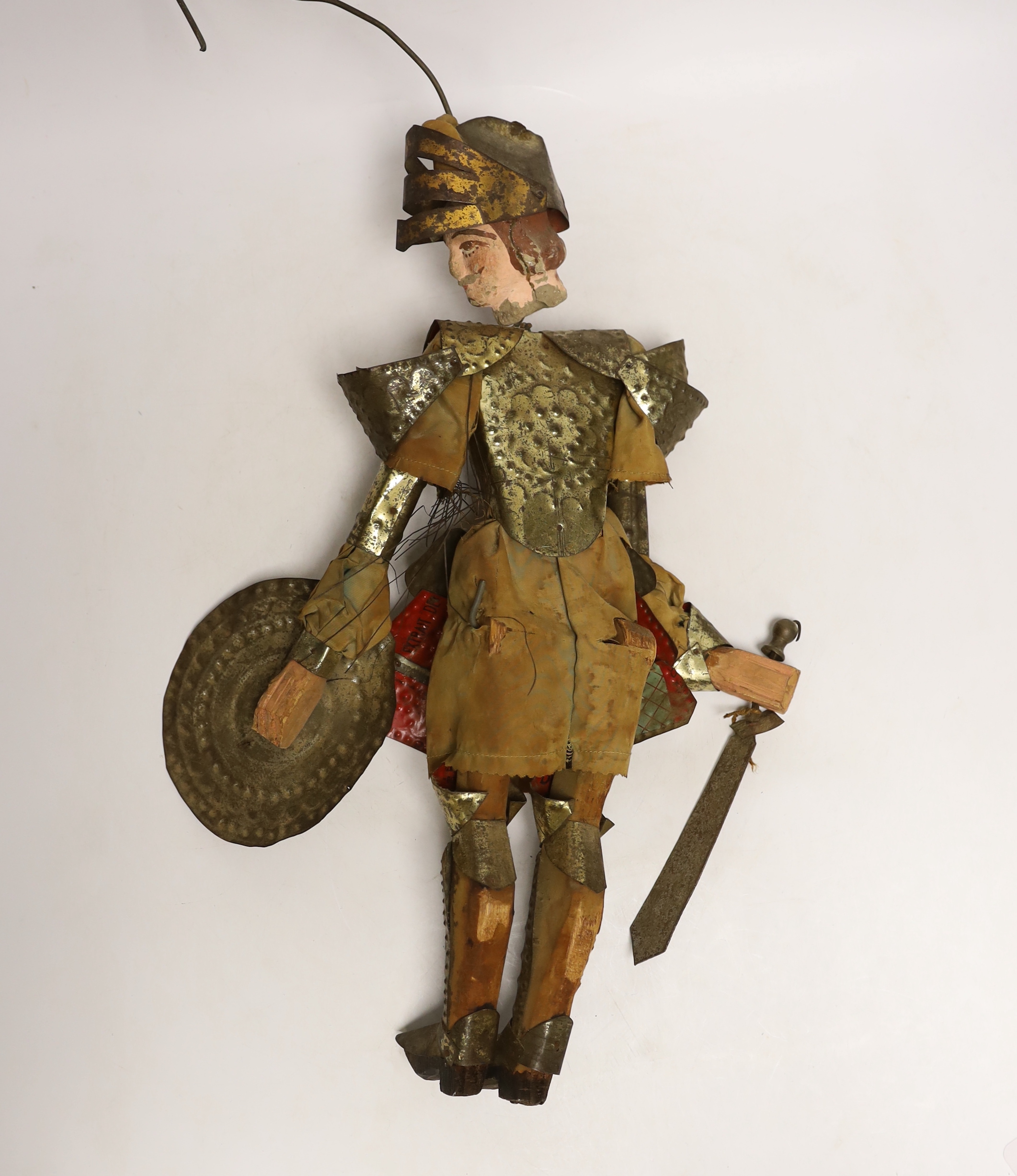 A 19th century Sicilian marionette knight puppet, 44cms, with book - Vaudoyer, Jean-Louis - La Sicile, inscribed ‘’To dearest Sarah Hamilton…with devoted love from Anthony Ireland‘’, [British actor 1902-1957], together w